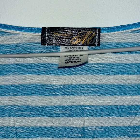 Mandees White and Blue Loose Beach Summer Cover Up Top - Medium - Picture 4 of 5